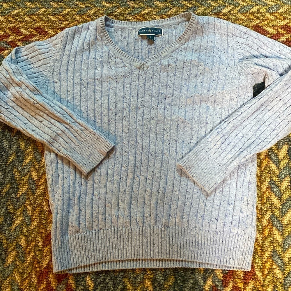 Cable Knit Ribbed Light Blue Long Sleeved Sweater Size Small Fall Winter Cozy